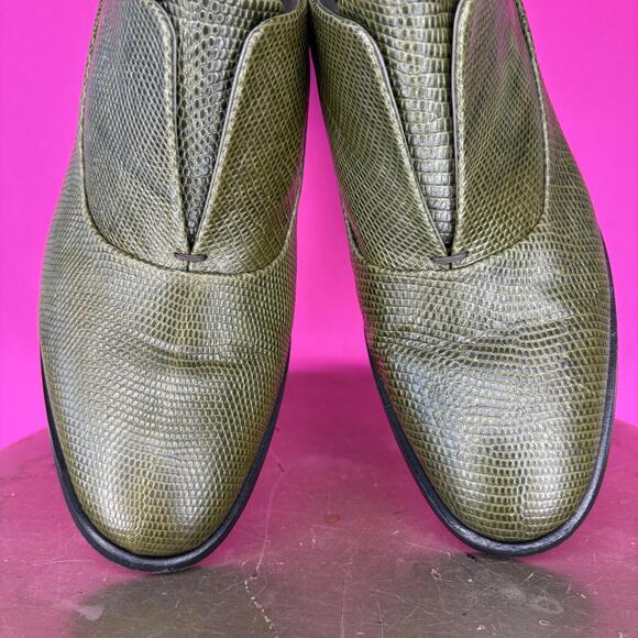 Reed Krakoff Olive Green Leather Slip-On Block Heel Bootie Sz 37 - Picture 3 of 8